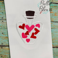 Love Potion Bottle with hearts Applique Embroidery design