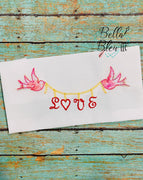 Love Banner with Birds Doves Embroidery design