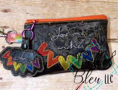 In the Hoop Love with Sketchy Hearts Zipper Bag and Key Fob set