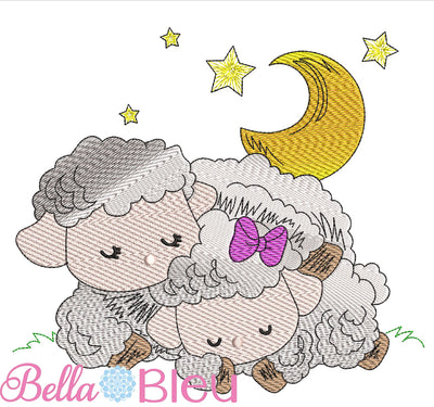 Baby Lamb Sheep Love you to the moon and back Color Blend Sketchy Embroidery