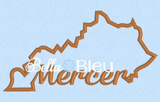 State of Kentucky & Mercer signature applique machine embroidery design