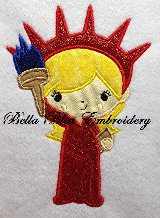 Miss. Liberty 4th of July Applique Embroidery Design Monogram Statue