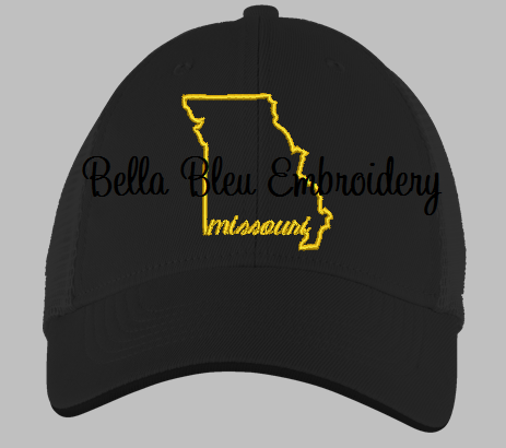State of Missouri with Signature Missouri baseball hat cap machine embroidery design