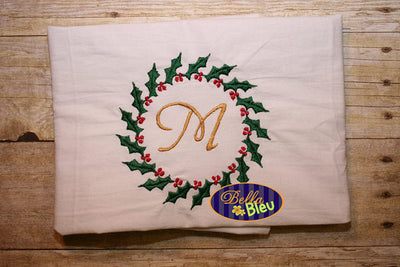 Christmas Wreath Holly Circle Design Monogram Machine fill Embroidery Design