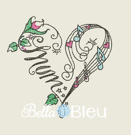 Mum Music Musical Heart for Mother's Day  machine embroidery design