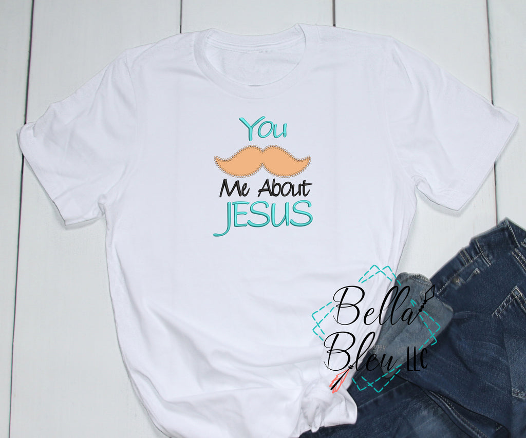 You Mustache Me About Jesus Saying Applique Machine Embroidery design