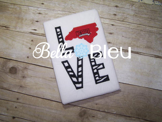 North Carolina State Applique Love Embroidery Design Monogram