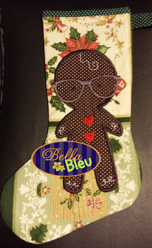 In the Hoop Christmas Geek Gingerbread Boy Stocking Embroidery Applique design machine