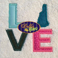 New Hampshire State Love Applique Embroidery Design Monogram