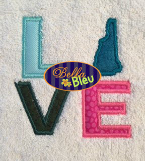 New Hampshire State Love Applique Embroidery Design Monogram