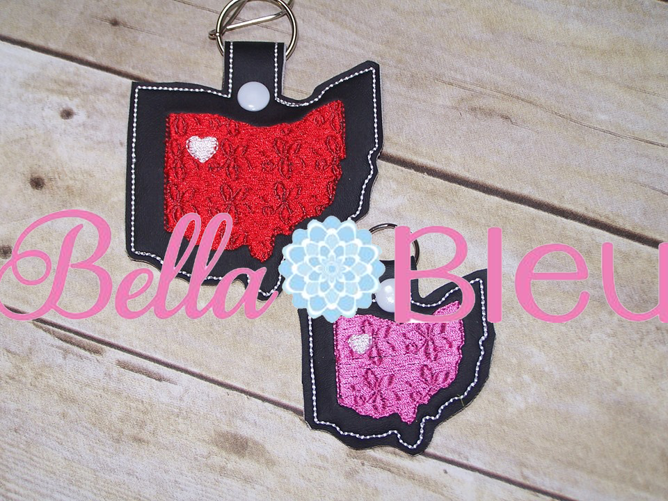 Ohio State Filled key chain key fob machine embroidery in the hoop design