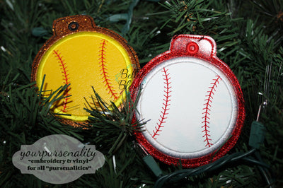 ITH Christmas Ornament Baseball Softball Machine Applique Embroidery