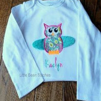 Owl Applique with 3D Wings Embroidery Design