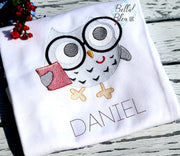 Sketchy School Owl with Glasses back to school machine embroidery design