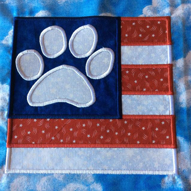 Dog Paw Print American Flag 4th of July Applique Embroidery Design
