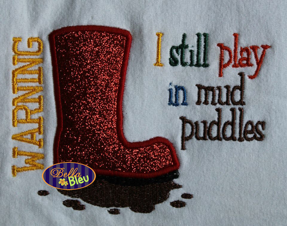 Summer time Rubber Rain Boots Wellies Puddle Jumper Mud Applique Embroidery Design