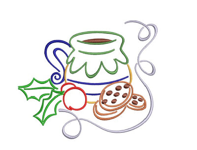Christmas Milk Pitcher and Cookies  Machine Embroidery Design
