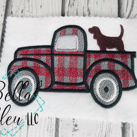 Vintage Plaid Red Truck with Hunting Dog Sketchy