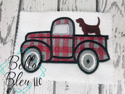 Vintage Plaid Red Truck with Hunting Dog Sketchy