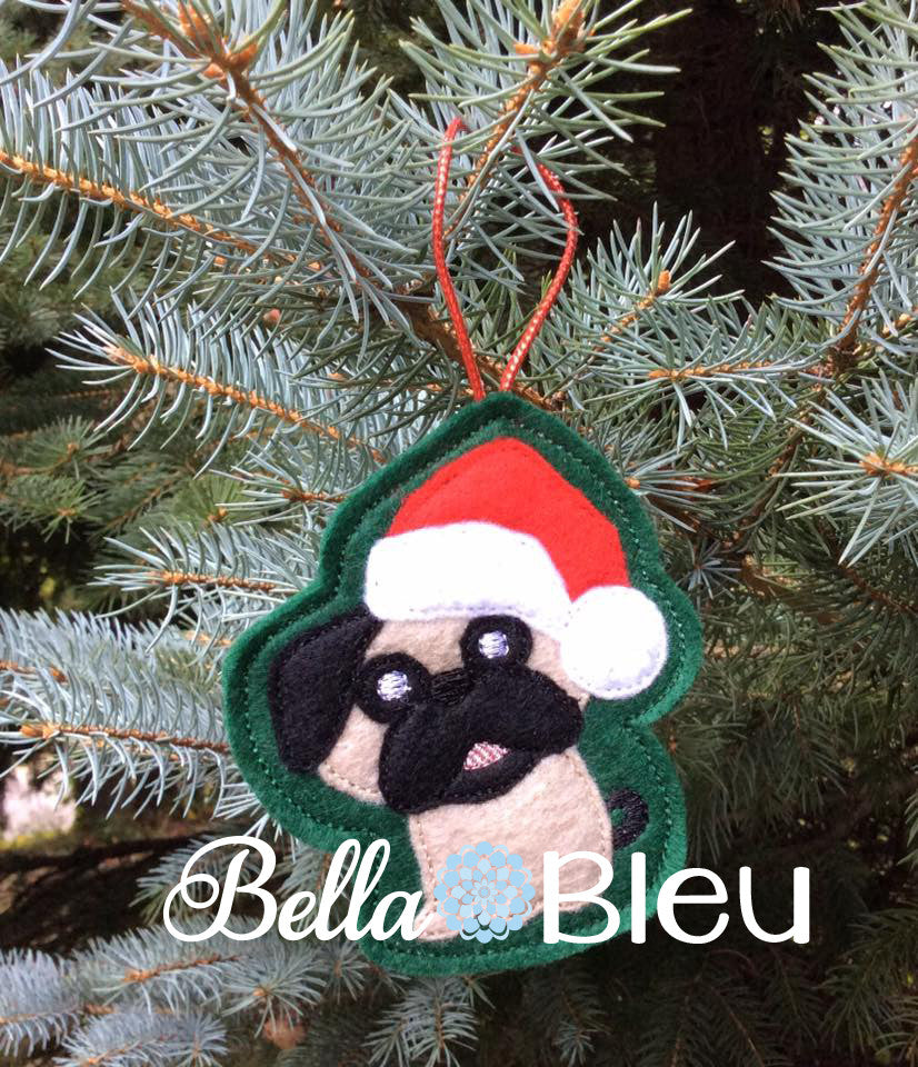 ITH Christmas Santa Pug dog Ornament Machine Applique Embroidery Design