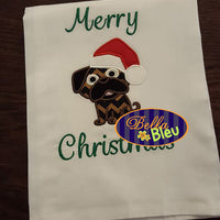 Christmas Santa Pug dog Machine Applique Embroidery Design