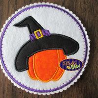 Halloween Witch Hat Pumpkin Machine Applique Embroidery Design