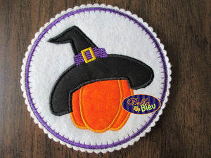 Halloween Witch Hat Pumpkin Machine Applique Embroidery Design