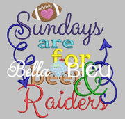 Sundays are for beer and Raiders football machine embroidery design
