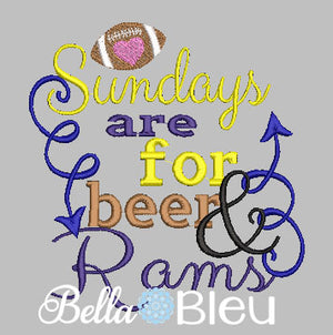 Sundays are for beer and Rams football machine embroidery design