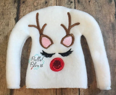 Red Nosed Reindeer Elf Sweater Shirt machine embroidery design