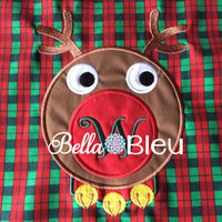 Monogram Christmas Embroidery Design, Monogram Rudolph Reindeer Applique Design, Christmas Machine Applique Embroidery Design