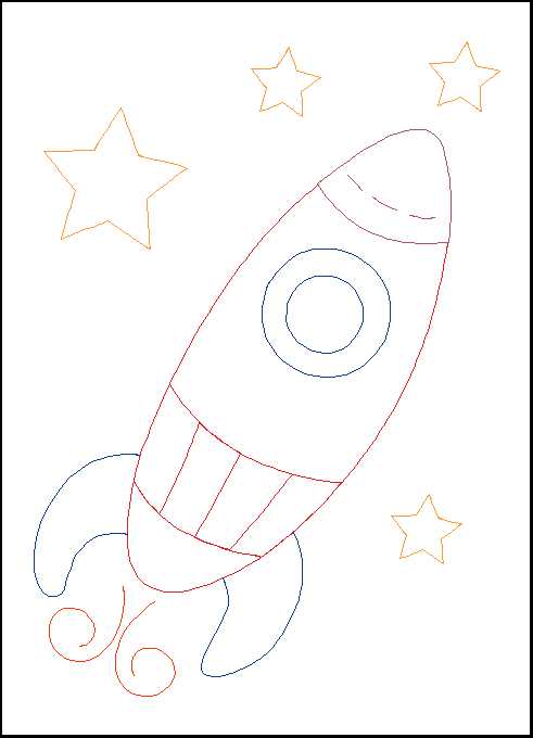 Colorwork Rocketship bean stitch Machine Embroidery Design