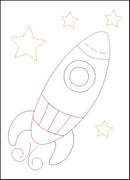 Colorwork Rocketship bean stitch Machine Embroidery Design