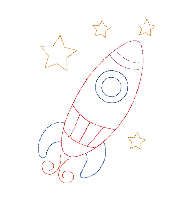 Colorwork Rocketship bean stitch Machine Embroidery Design