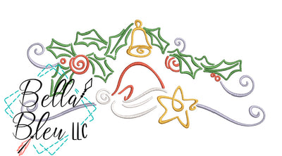Christmas Santa Hat Holly Swag Swirl Machine Embroidery Design