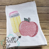 Back to School Pencil and Apple Sketchy machine embroidery design