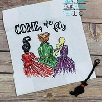 Inspired Halloween Sisters Come We Fly Scribble embroidery design