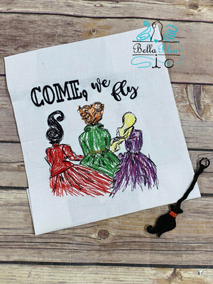 Inspired Halloween Sisters Come We Fly Scribble embroidery design
