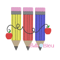 Sketchy Pencil Trio with Apples Machine embroidery design