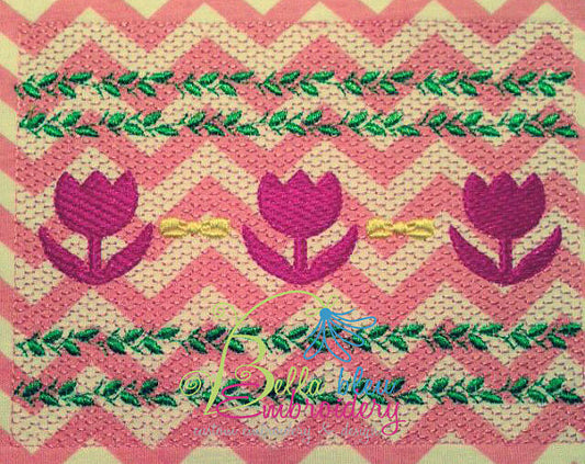 Faux Smocking Spring Tulips Easter Machine Embroidery Design