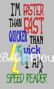 Reading Pillow Saying Quote Speed Reader Racing saying machine embroidery design