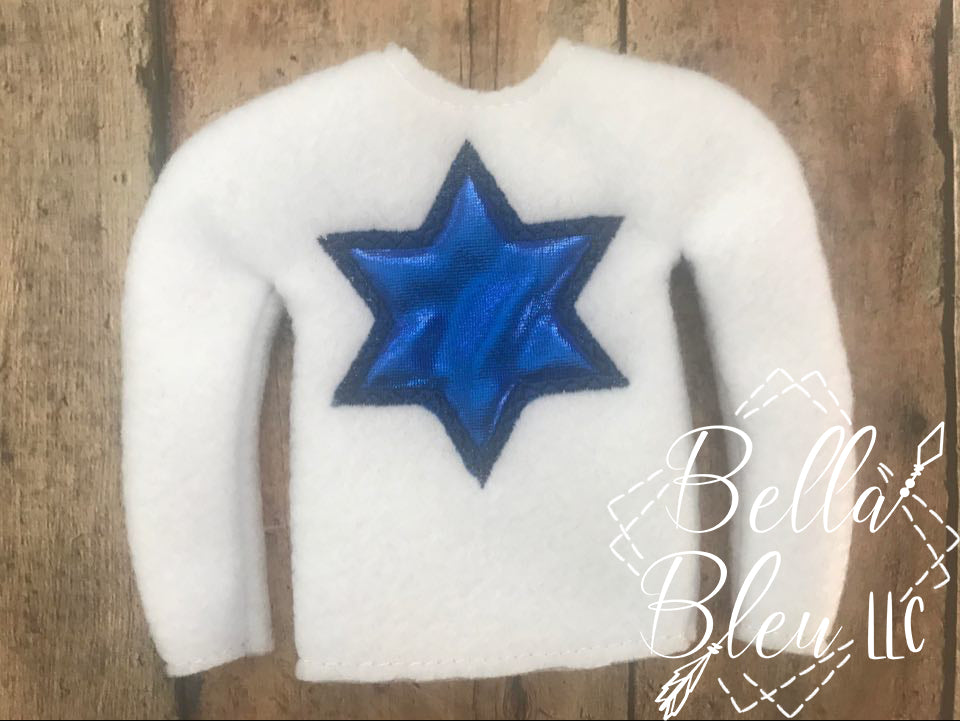 Applique Star of David Jewish Hanukkah ITH Elf Sweater Shirt