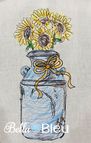 Sunflowers in Milk Can Scribble Sketchy