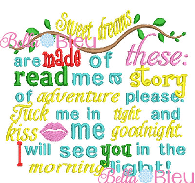 Sweet Dreams Reading Pillow Reading Adventure Tree branch  Machine Embroidery Design