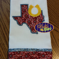 Texas State Applique with Horse shoe Embroidery Design Monogram