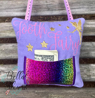 ITH Tooth Fairy pillow with pocket machine applique embroidery design