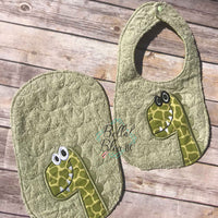 ITH In The hoop Baby Bib with T-Rex Dinosaur applique Pattern