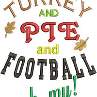 Thanksgiving Turkey Pie Football wording machine embroidery design 5x7