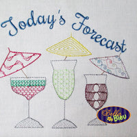 Today's Forecast Umbrella Margarita, Wine, Mai Tai Drinks Redwork Colorwork Machine Embroidery Design