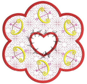 Valentines Cupids Bow Candle Mat In the hoop ITH 8x8 hoop
